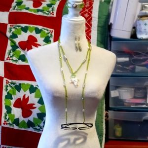 SOLDJewelry Handmade Eyeware set w/freshwater pearl shaped like Japanese symbol.